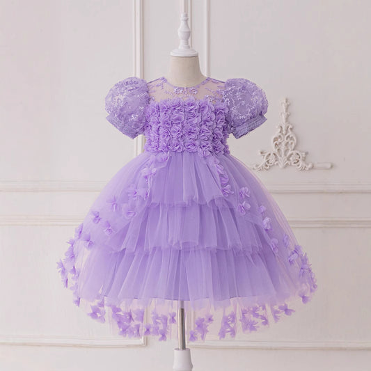 Princess Puffy Sleeve High-Low Tulle Dress – Ball Gown for Girls (Ages 3-12)