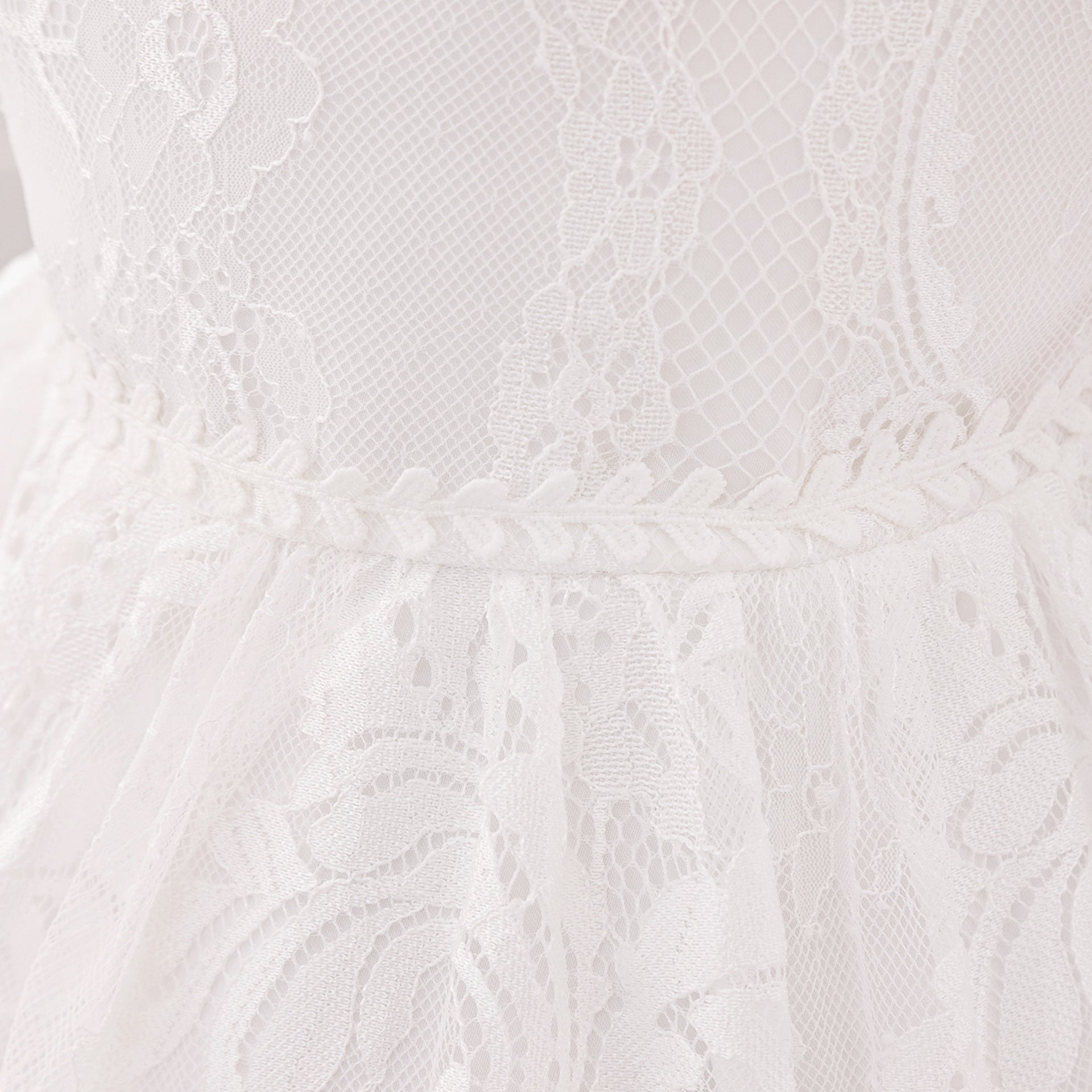 Princess Puffy Sleeve Lace Ball Gown Dress for Baby Girls - White Christening & Party Wear