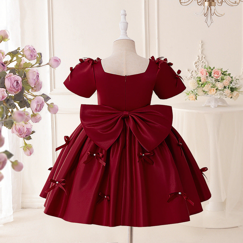 Princess Puffy Tea Length Dress for Girls – Bowknot & Ruffle Ball Gown