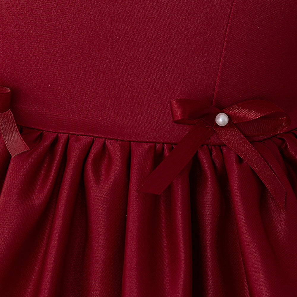 Princess Puffy Tea Length Dress for Girls – Bowknot & Ruffle Ball Gown