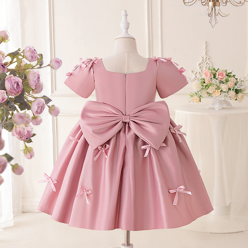 Princess Puffy Tea Length Dress for Girls – Bowknot & Ruffle Ball Gown