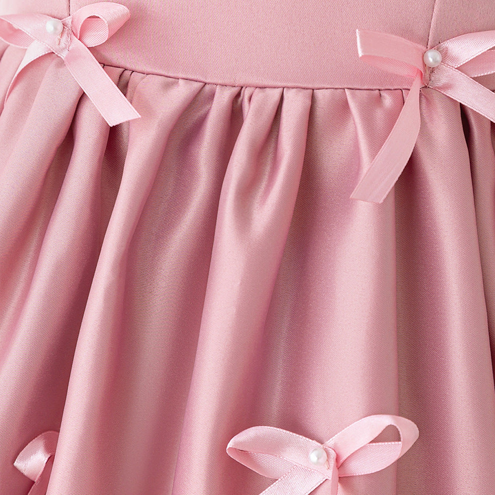 Princess Puffy Tea Length Dress for Girls – Bowknot & Ruffle Ball Gown