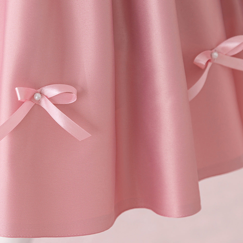 Princess Puffy Tea Length Dress for Girls – Bowknot & Ruffle Ball Gown