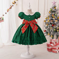 Princess Puffy Tea-Length Collared Dress with Bow & Tiered Skirt for Girls