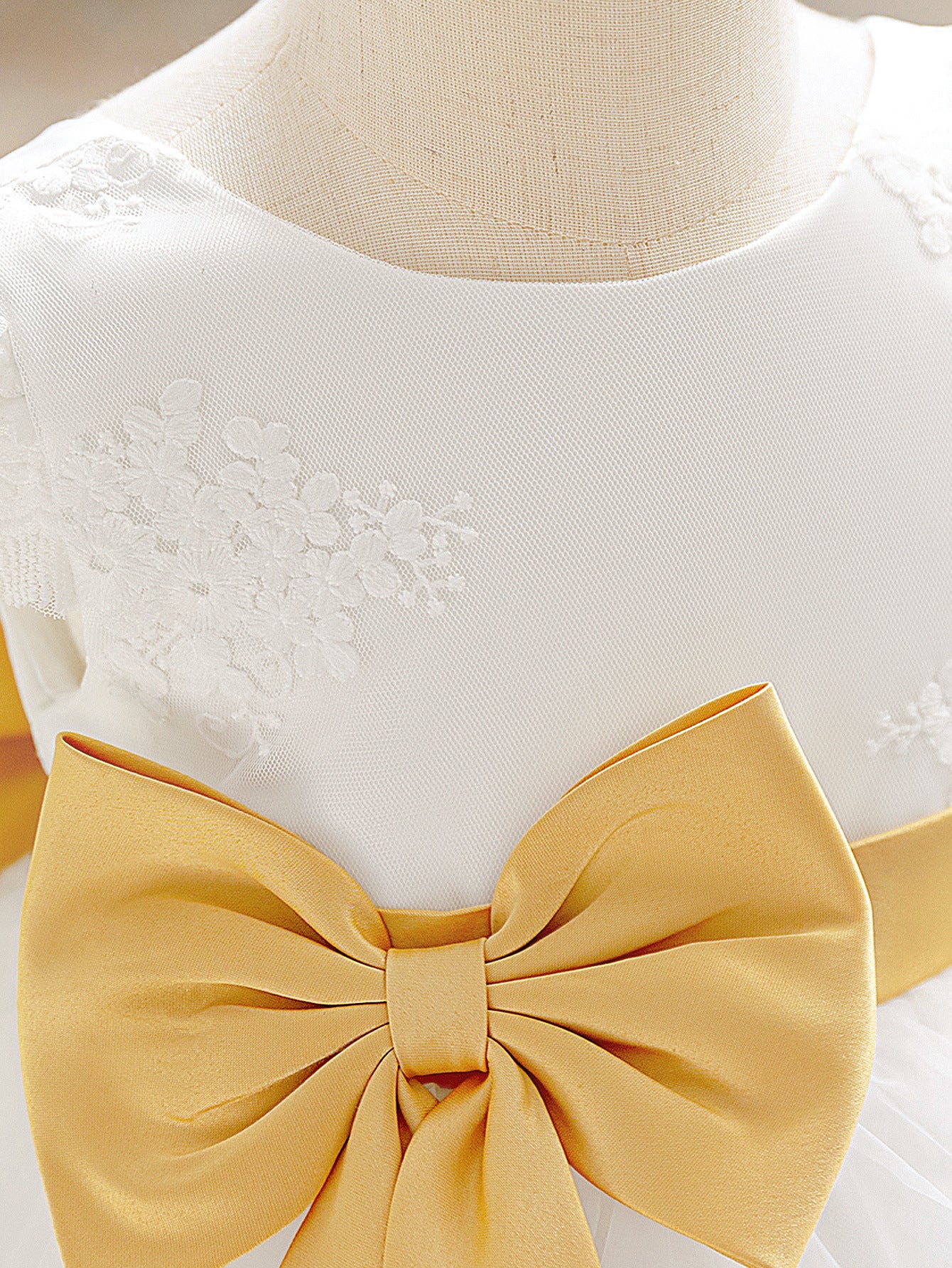 Frocklet Puffy Ball Gown Tea-Length Infant Dress with Lace & Bowknot | Baby Girl Formal White Dress 7