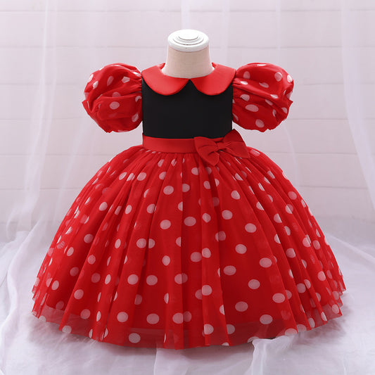 Princess Puffy Ball Gown Tea-Length Dress for Toddlers | Cartoon Print & Bowknot | Party & Wedding Outfit