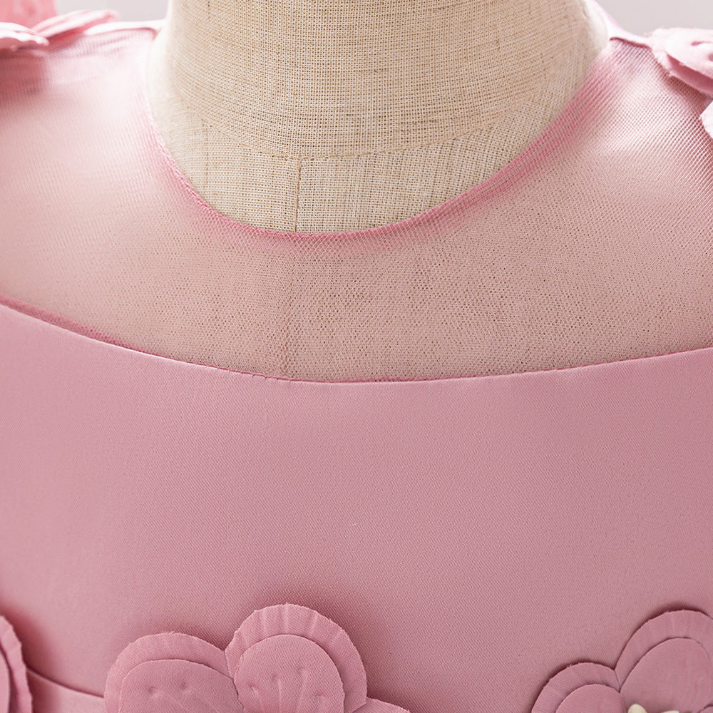 Pink Puffy Tulle Ball Gown for Girls with Applique & Bowknot