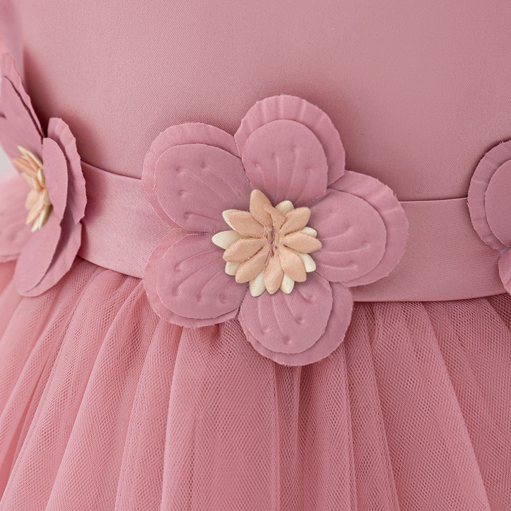 Pink Puffy Tulle Ball Gown for Girls with Applique & Bowknot