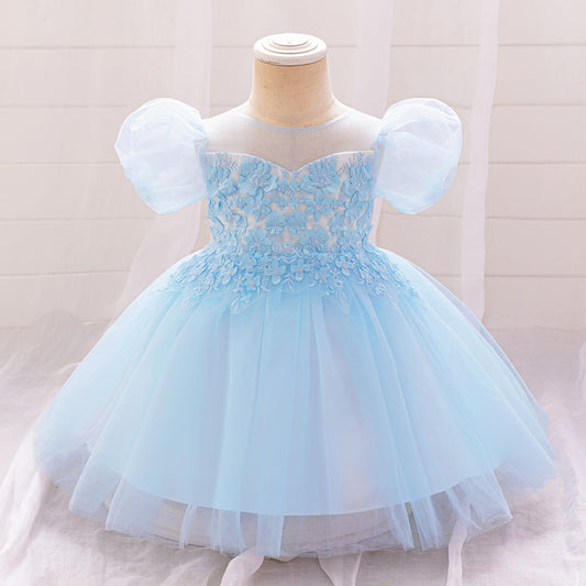Light Blue Princess Ball Gown Tulle Dress for Babies & Toddlers - Embroidered Puffy Flower Girl Dress