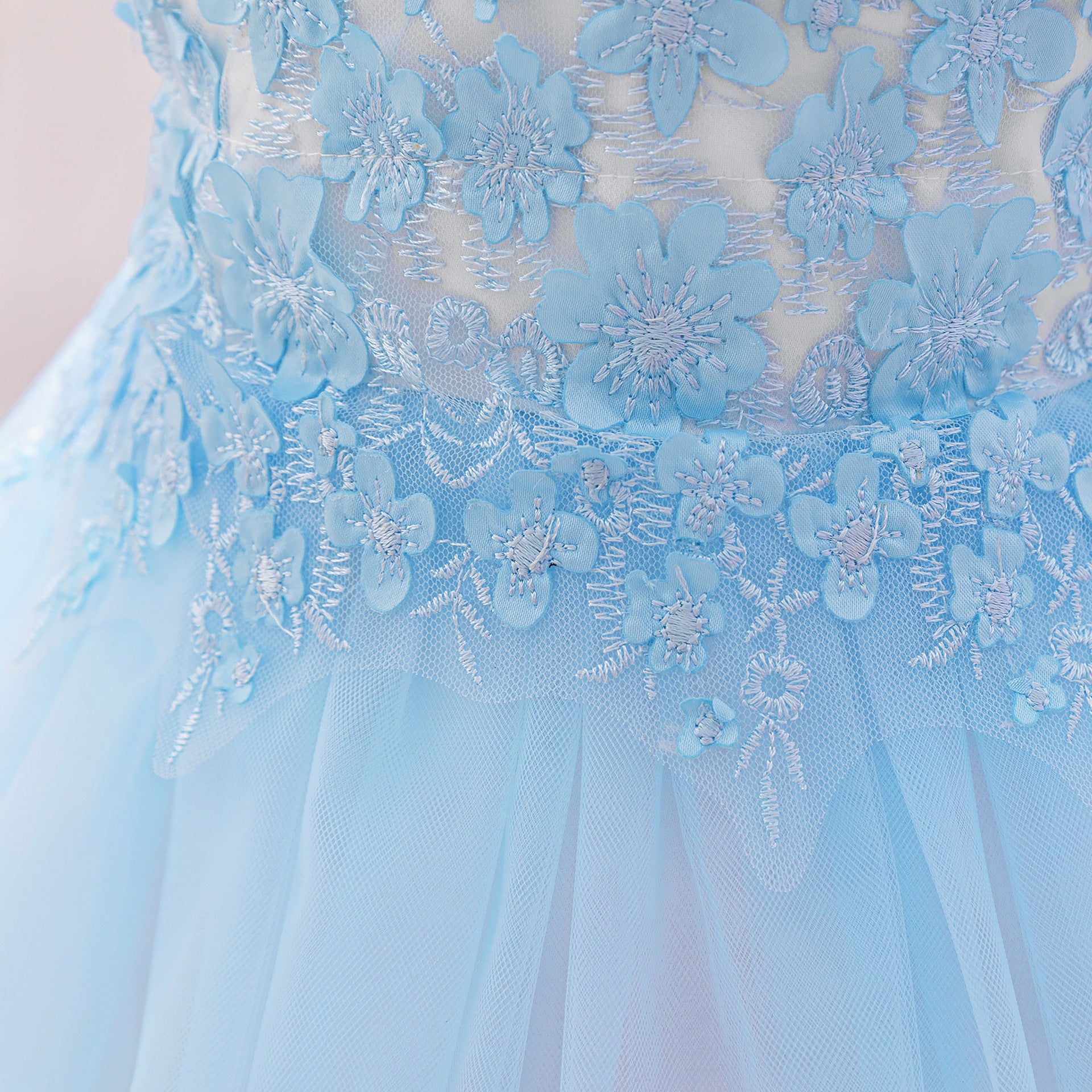 Light Blue Princess Ball Gown Tulle Dress for Babies & Toddlers - Embroidered Puffy Flower Girl Dress