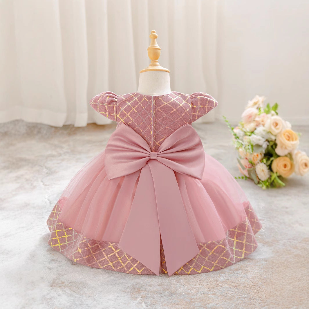 Princess Puffy Tulle Dress for Girls – Bow & Sequin Ball Gown for Special Occasions