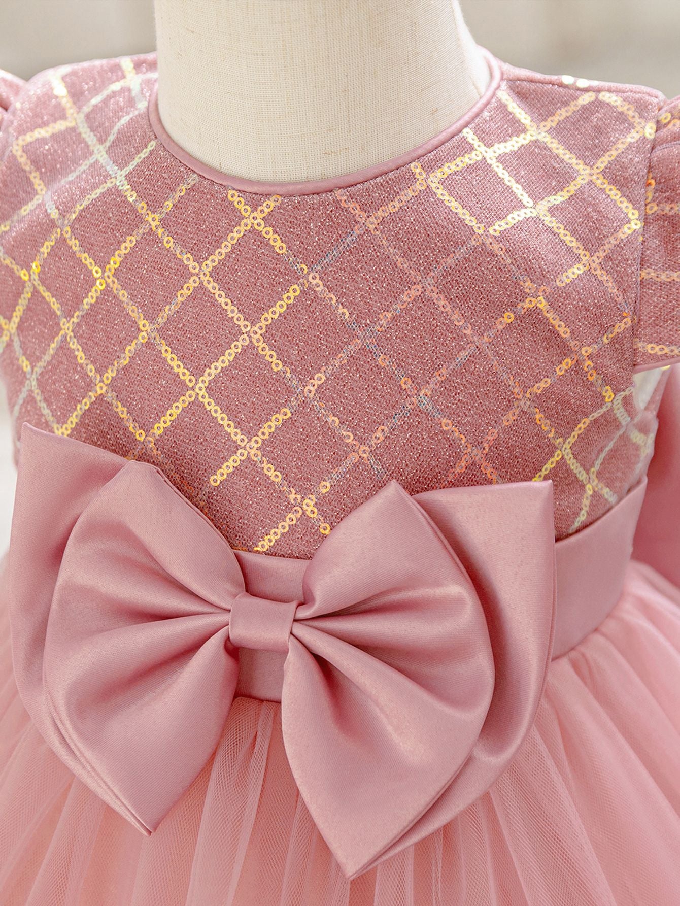 Princess Puffy Tulle Dress for Girls – Bow & Sequin Ball Gown for Special Occasions