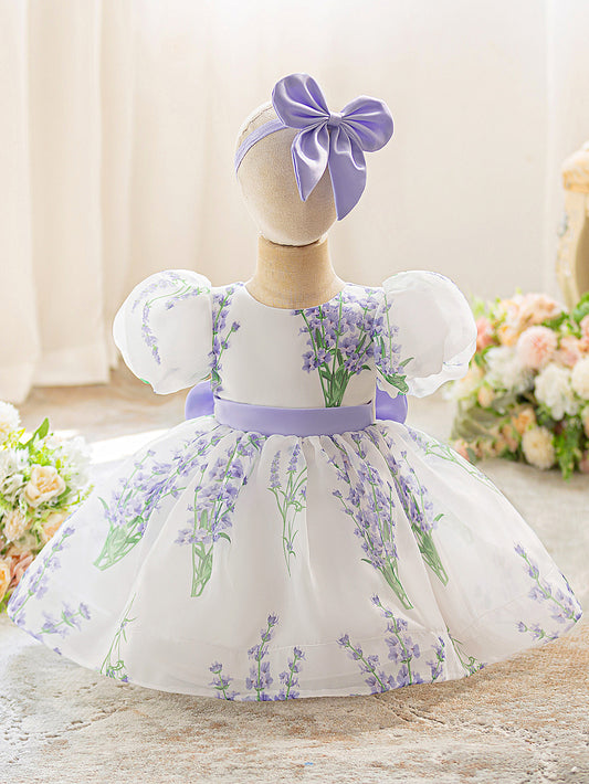 Princess Puffy Tulle Floral Bow Dress for Toddlers & Girls | Tea Length Ball Gown