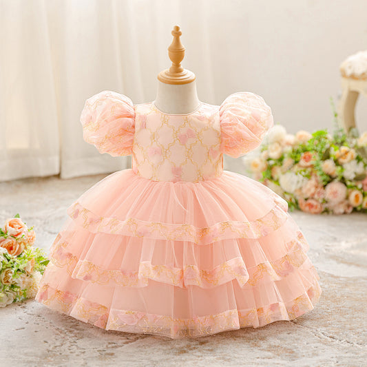 Light Pink Puffy Tulle Princess Dress for Toddlers – Ball Gown with Lace & Tiered Skirt