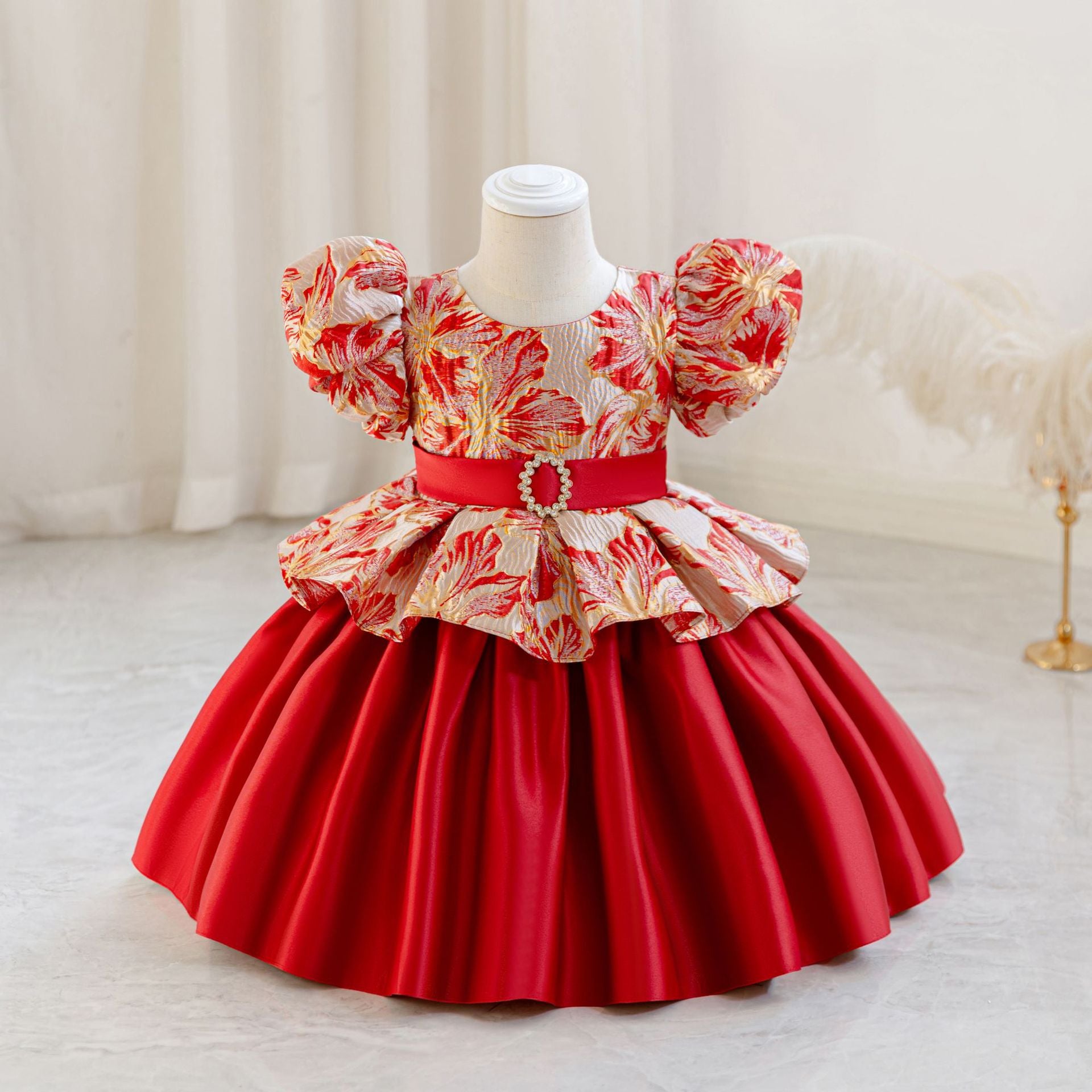 Princess Puffy Ball Gown Dress for Girls - Tea Length Tiered Skirt | Kids Party & Flower Girl Dress