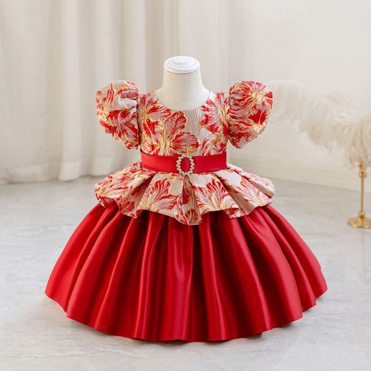 Princess Puffy Ball Gown Dress for Girls - Tea Length Tiered Skirt | Kids Party & Flower Girl Dress