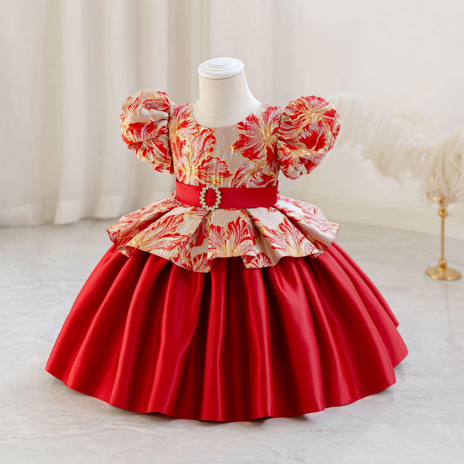 Princess Puffy Ball Gown Dress for Girls - Tea Length Tiered Skirt | Kids Party & Flower Girl Dress
