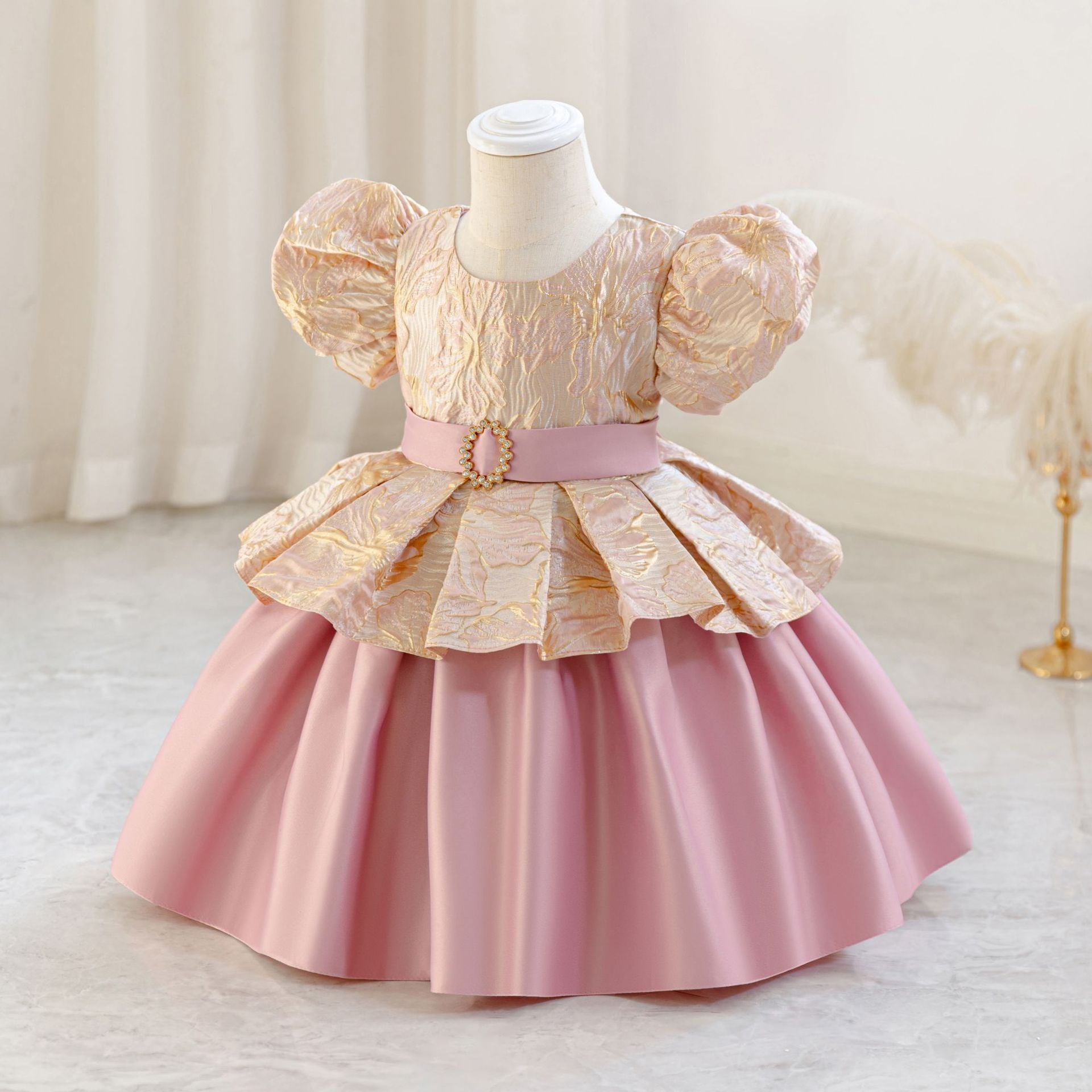 Princess Puffy Ball Gown Dress for Girls - Tea Length Tiered Skirt | Kids Party & Flower Girl Dress