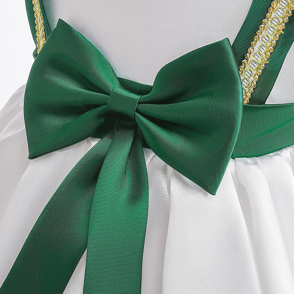 Princess Satin Puff Sleeve Flower Girl Dress - Tea Length White Party & Wedding Gown for Kids