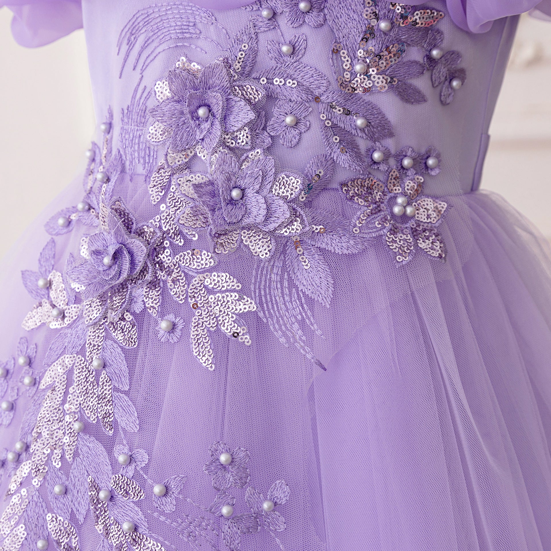 Puffy High-Low Princess Dress for Girls | Off Shoulder Mesh Gown Ages 3-12