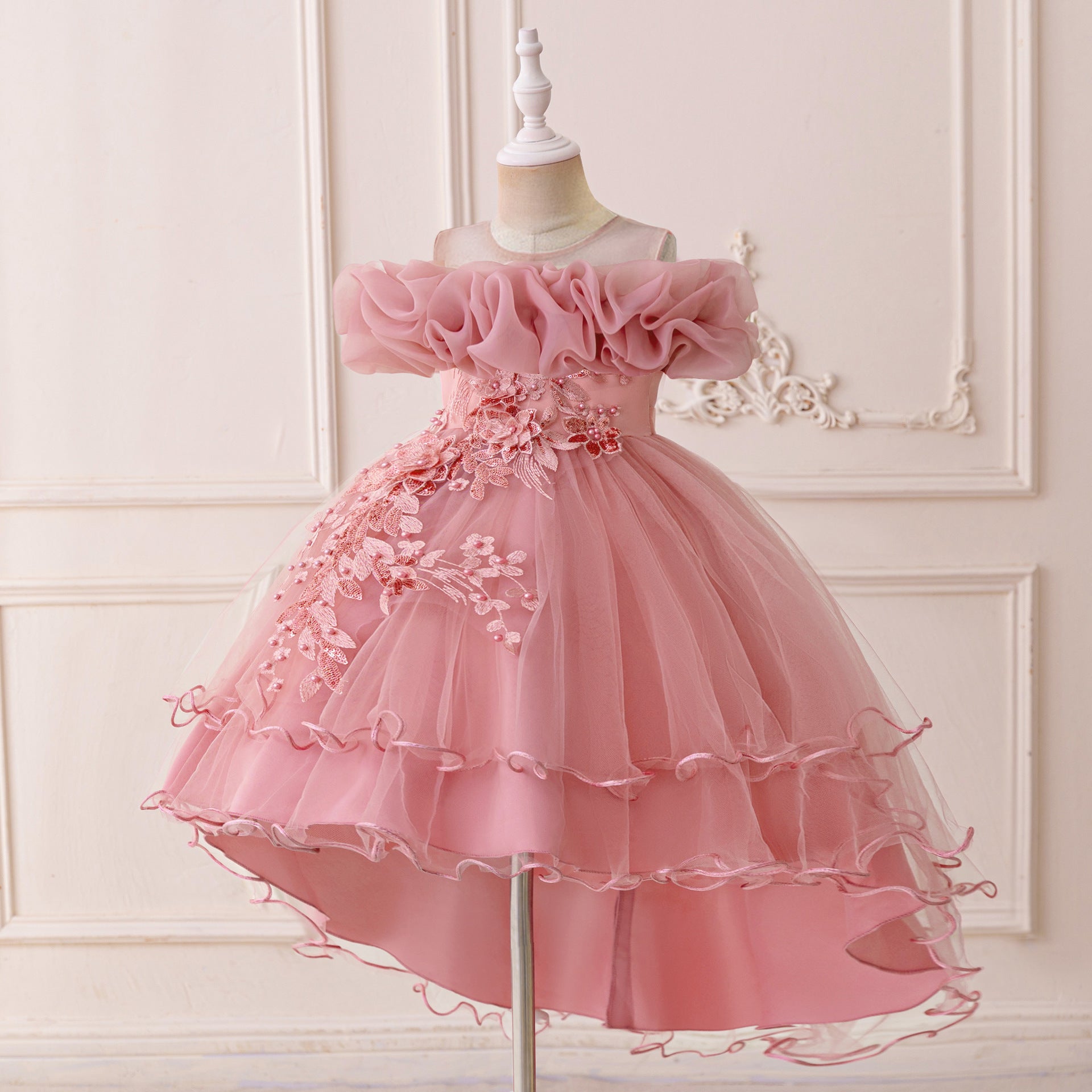 Puffy High-Low Princess Dress for Girls | Off Shoulder Mesh Gown Ages 3-12