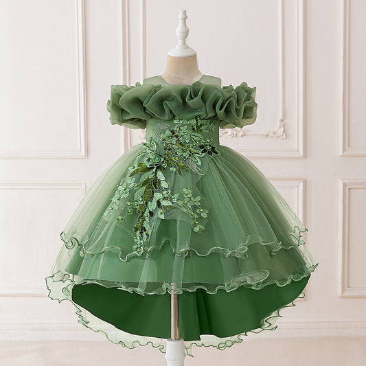 Puffy High-Low Princess Dress for Girls | Off Shoulder Mesh Gown Ages 3-12