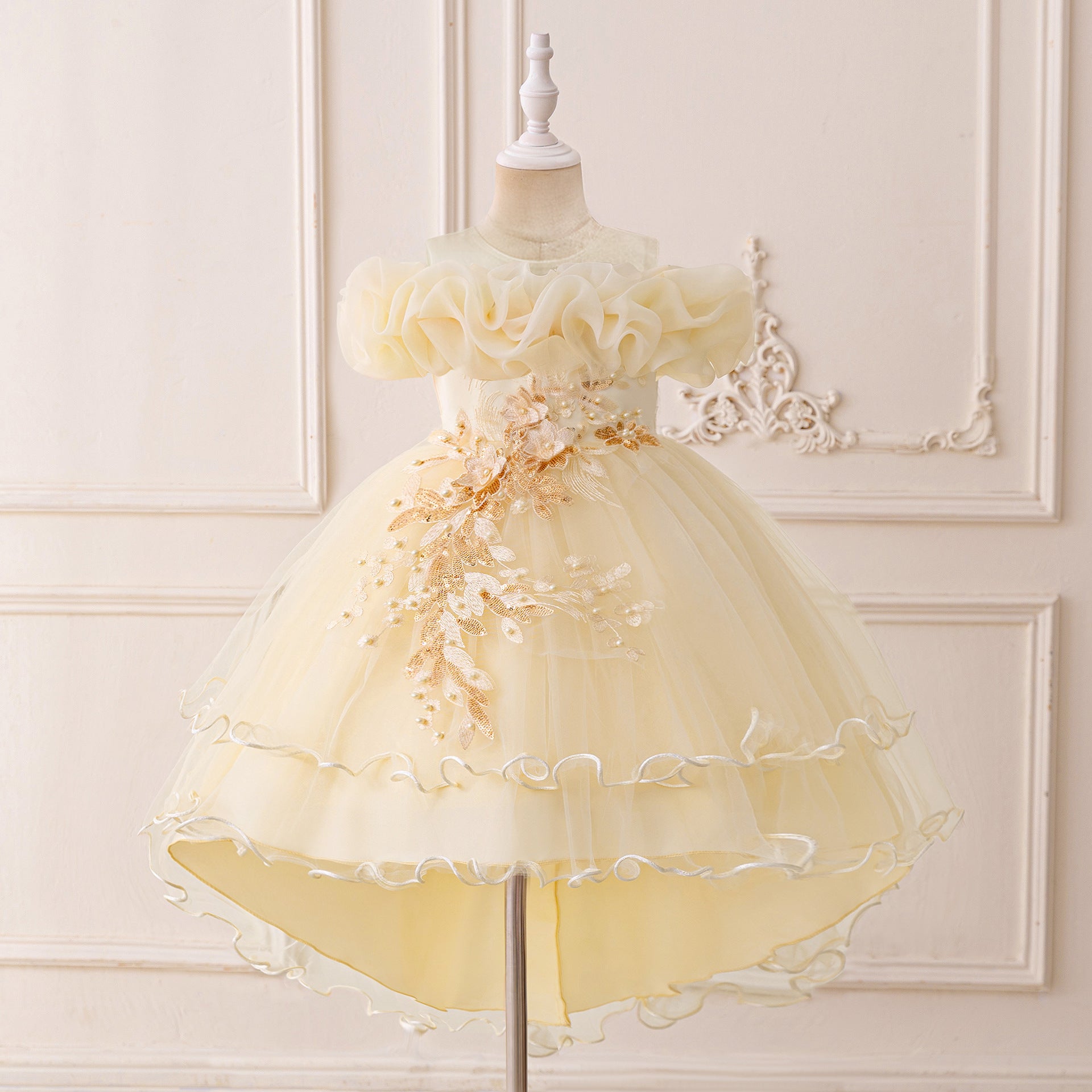 Puffy High-Low Princess Dress for Girls | Off Shoulder Mesh Gown Ages 3-12