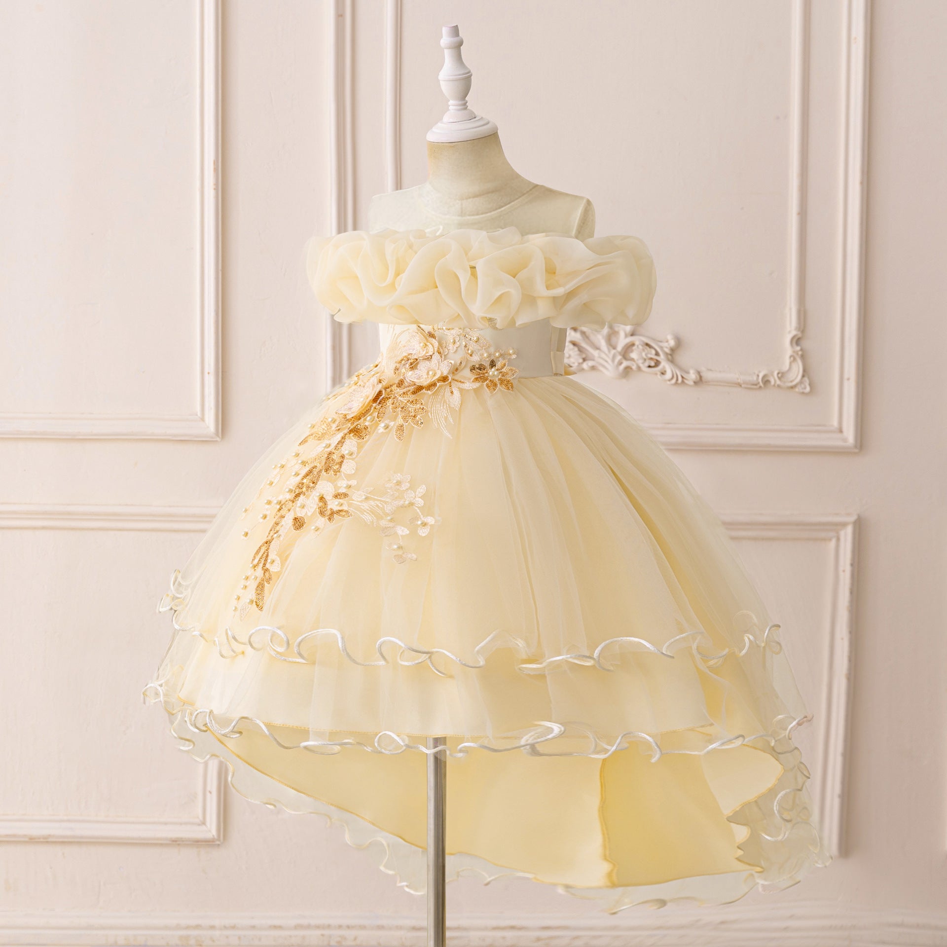 Puffy High-Low Princess Dress for Girls | Off Shoulder Mesh Gown Ages 3-12