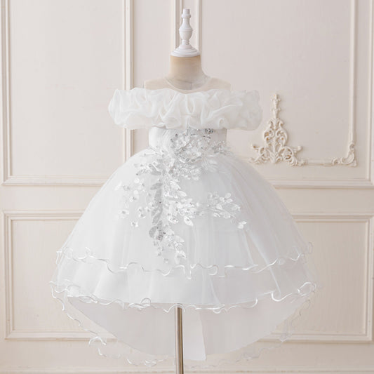 Puffy High-Low Princess Dress for Girls | Off Shoulder Mesh Gown Ages 3-12