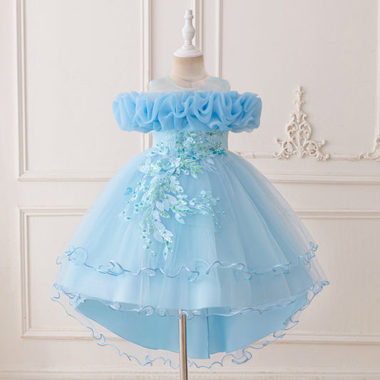 Puffy High-Low Princess Dress for Girls | Off Shoulder Mesh Gown Ages 3-12