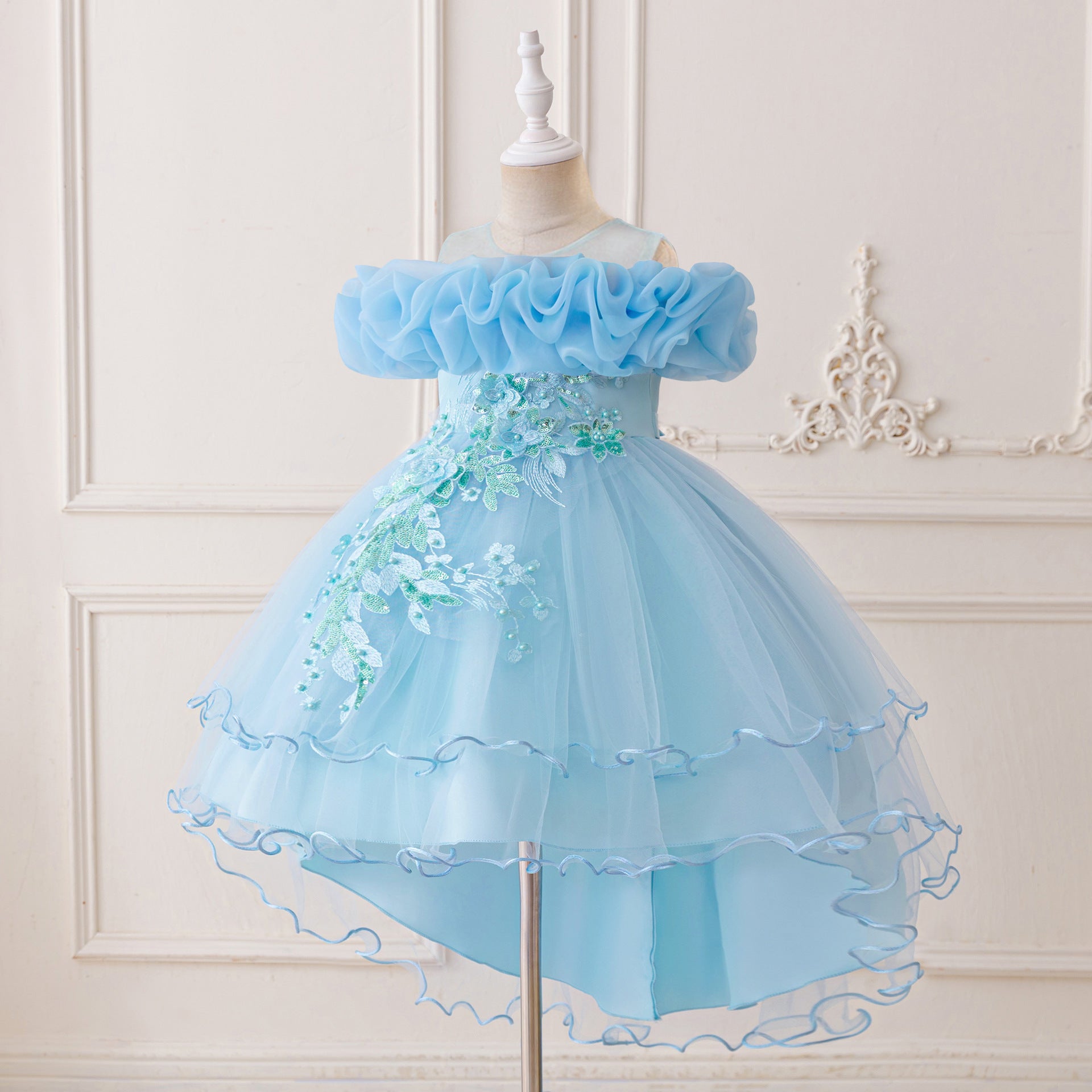 Puffy High-Low Princess Dress for Girls | Off Shoulder Mesh Gown Ages 3-12