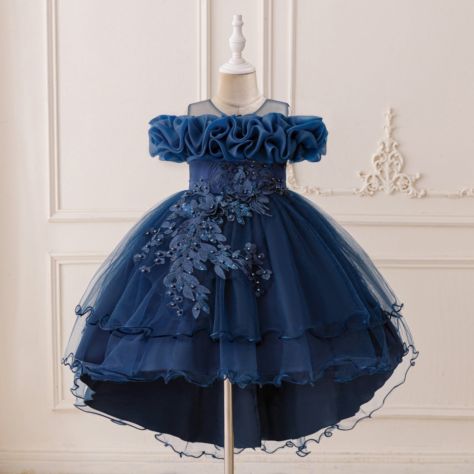 Puffy High-Low Princess Dress for Girls | Off Shoulder Mesh Gown Ages 3-12
