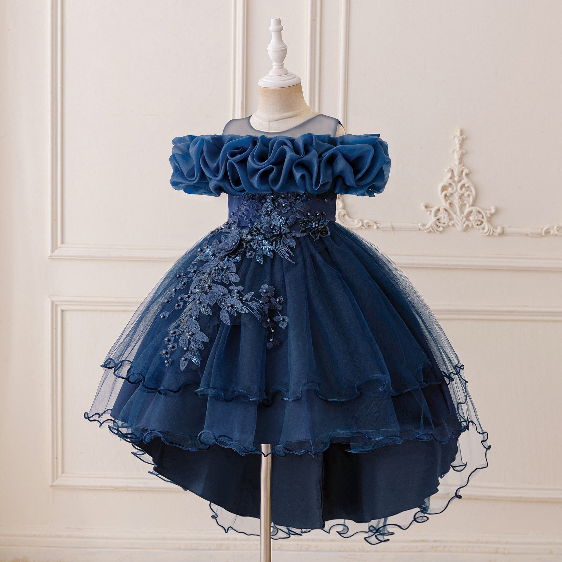 Puffy High-Low Princess Dress for Girls | Off Shoulder Mesh Gown Ages 3-12