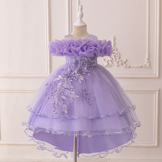 Puffy High-Low Princess Dress for Girls | Off Shoulder Mesh Gown Ages 3-12