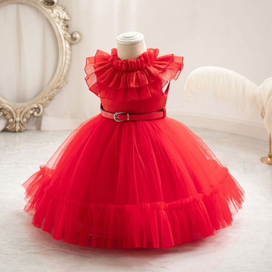 Cute Puffy Mesh Ball Gown Dress for Girls | Tea-Length Princess Dress