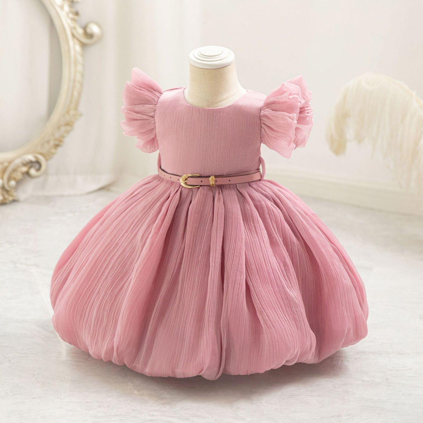 Puffy Princess Ball Gown for Toddlers - Pleated Tea Length Dress for Parties & Weddings