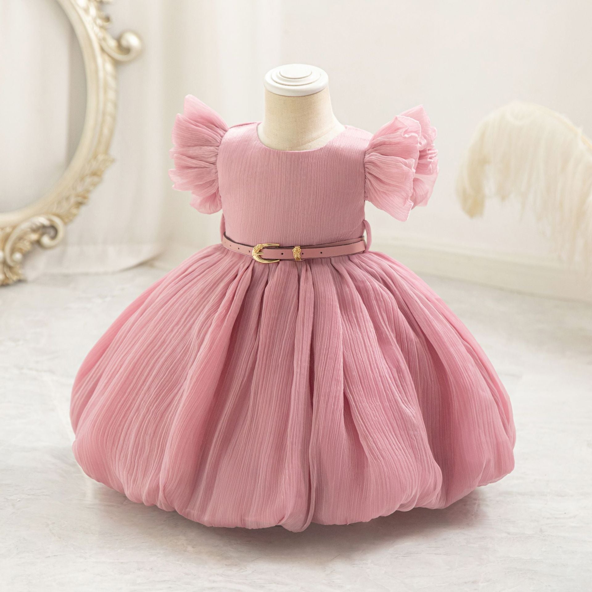 Puffy Princess Ball Gown for Toddlers - Pleated Tea Length Dress for Parties & Weddings