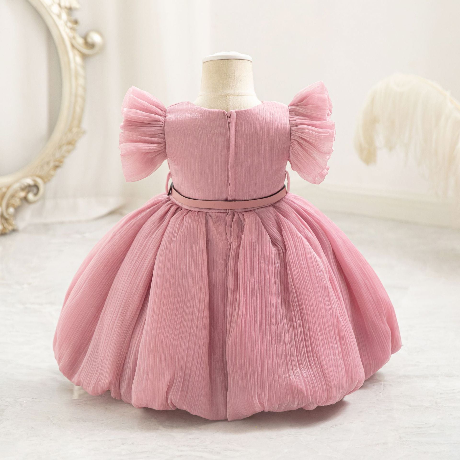 Puffy Princess Ball Gown for Toddlers - Pleated Tea Length Dress for Parties & Weddings