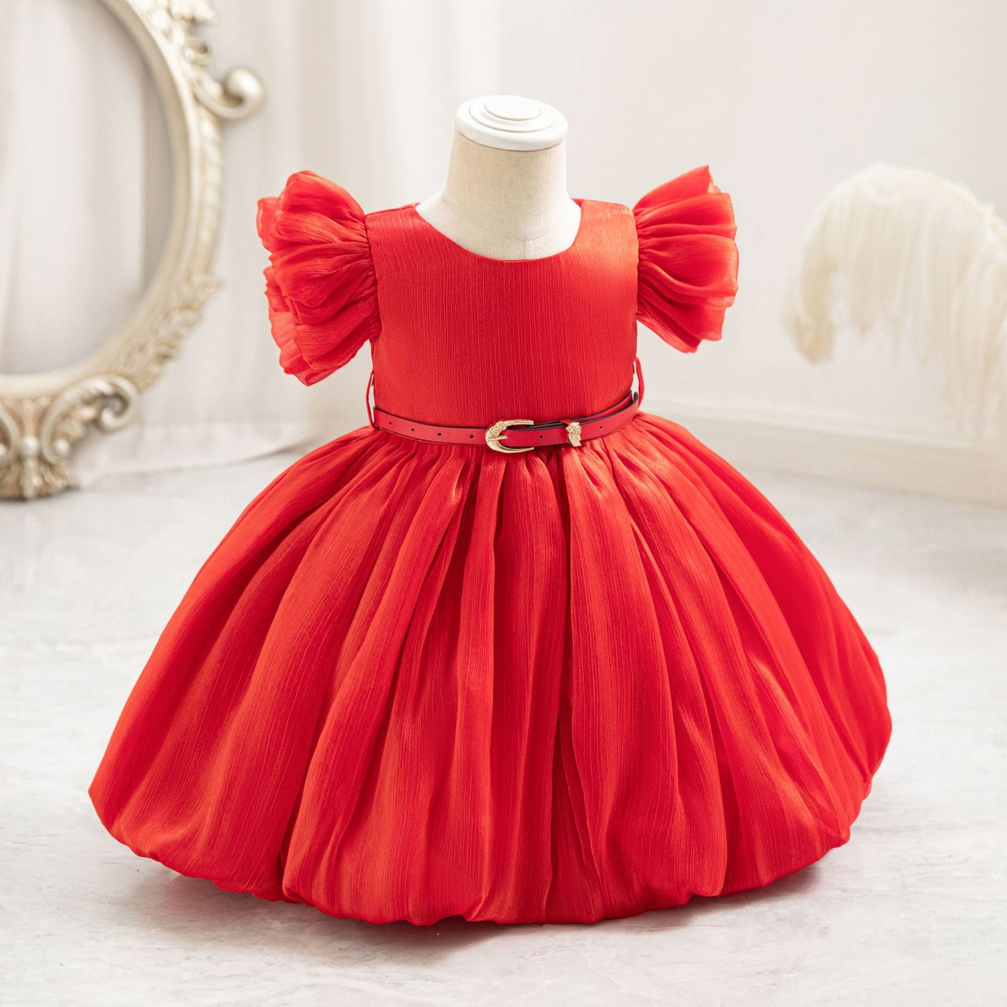 Puffy Princess Ball Gown for Toddlers - Pleated Tea Length Dress for Parties & Weddings
