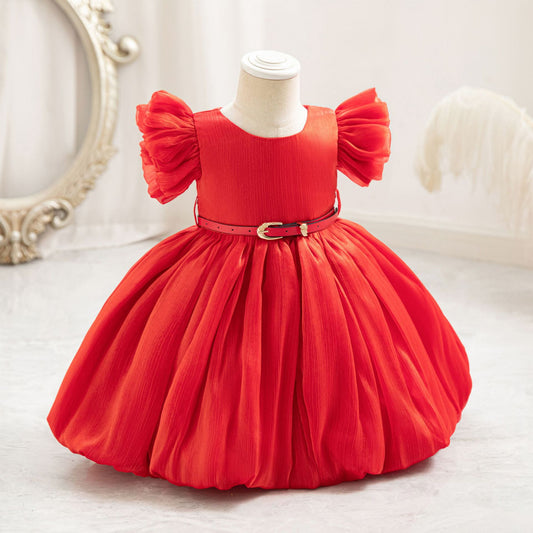 Puffy Princess Ball Gown for Toddlers - Pleated Tea Length Dress for Parties & Weddings