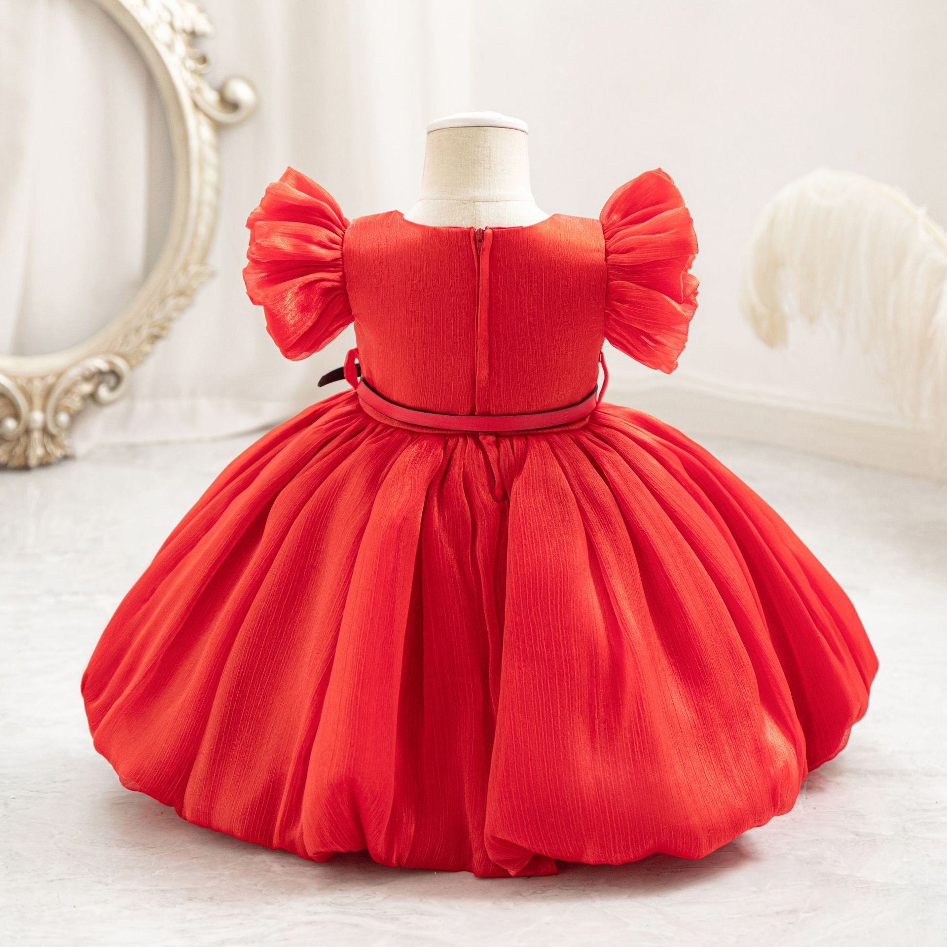 Puffy Princess Ball Gown for Toddlers - Pleated Tea Length Dress for Parties & Weddings