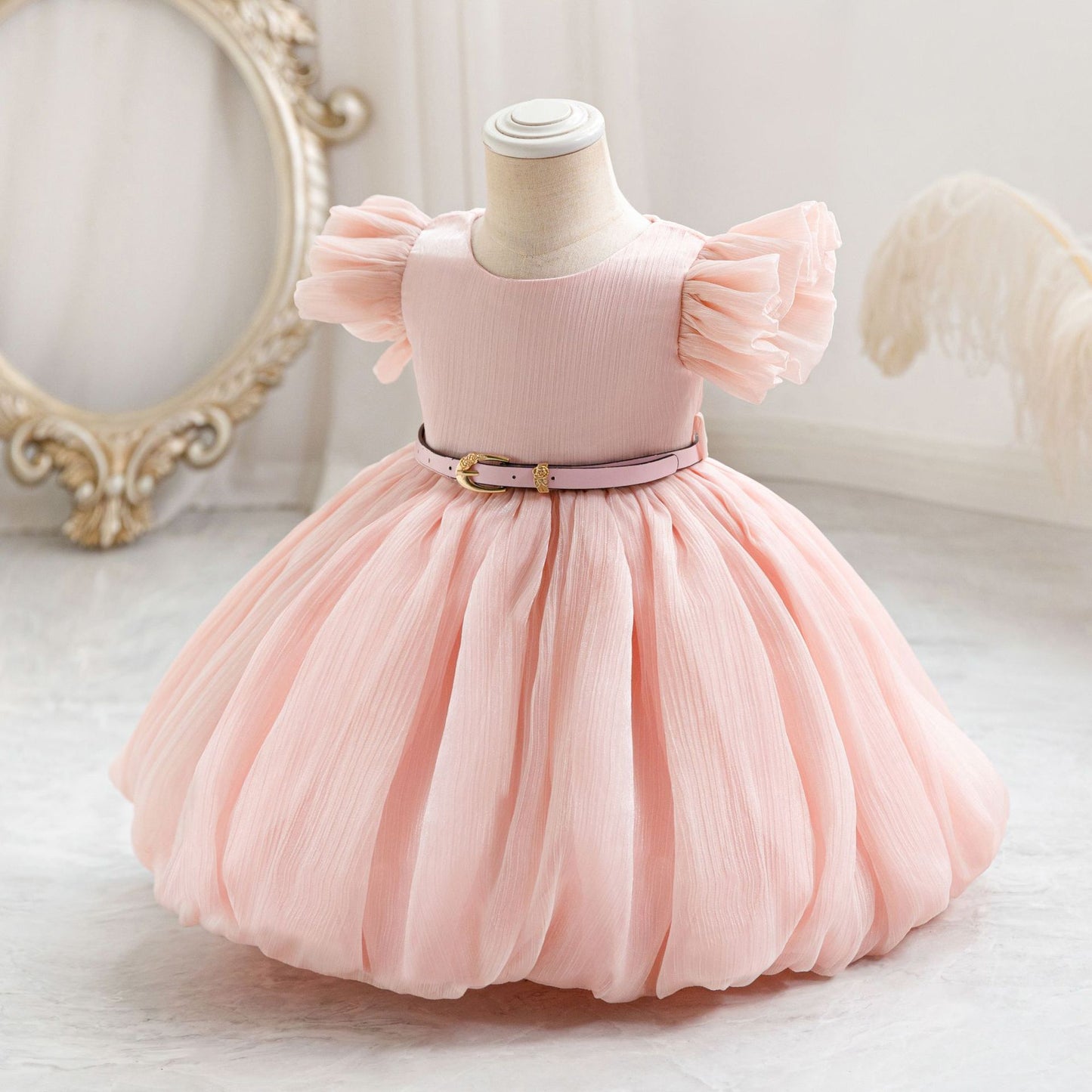 Puffy Princess Ball Gown for Toddlers - Pleated Tea Length Dress for Parties & Weddings