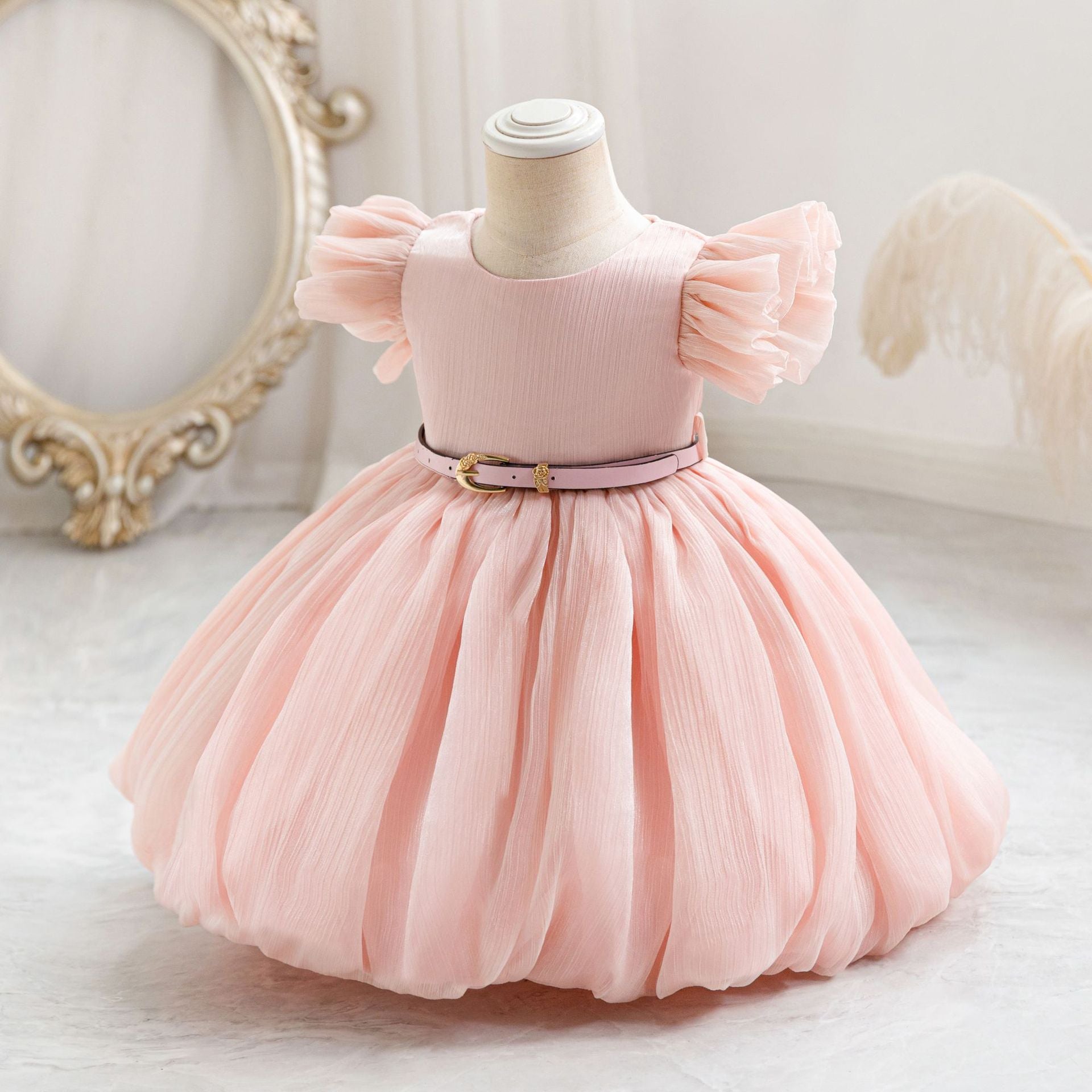 Puffy Princess Ball Gown for Toddlers - Pleated Tea Length Dress for Parties & Weddings