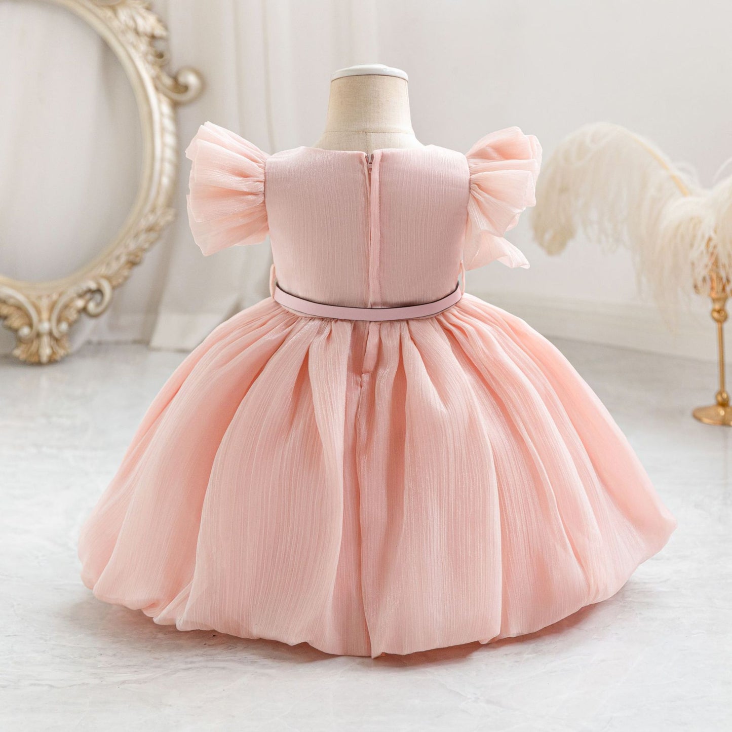 Puffy Princess Ball Gown for Toddlers - Pleated Tea Length Dress for Parties & Weddings