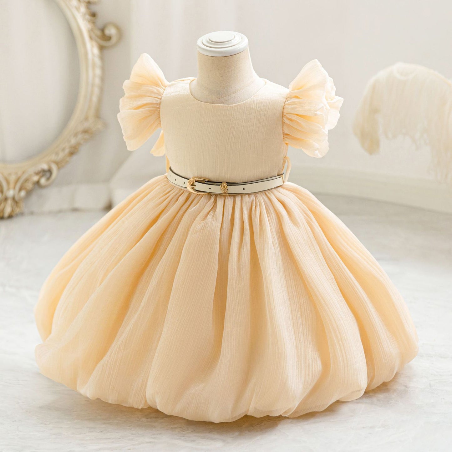 Puffy Princess Ball Gown for Toddlers - Pleated Tea Length Dress for Parties & Weddings