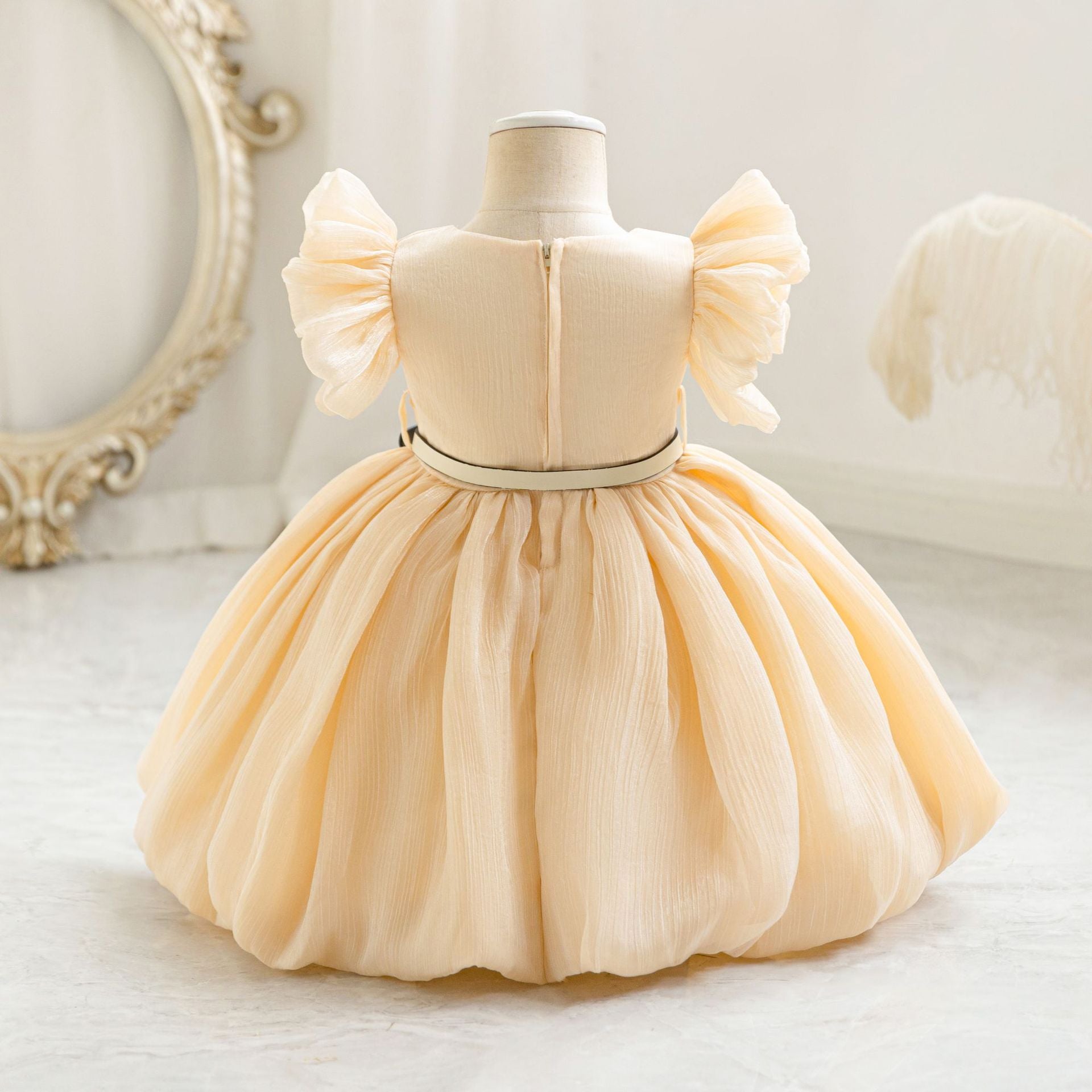 Puffy Princess Ball Gown for Toddlers - Pleated Tea Length Dress for Parties & Weddings