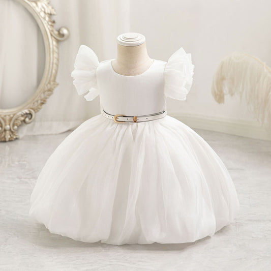 Puffy Princess Ball Gown for Toddlers - Pleated Tea Length Dress for Parties & Weddings