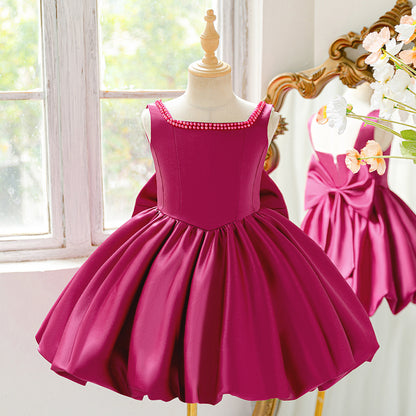 Frocklet Puffy Bowknot Satin Flower Girl Dress – Princess Ball Gown for Kids 10