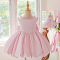 Puffy Satin Bowknot Flower Girl Dress with Square Neck
