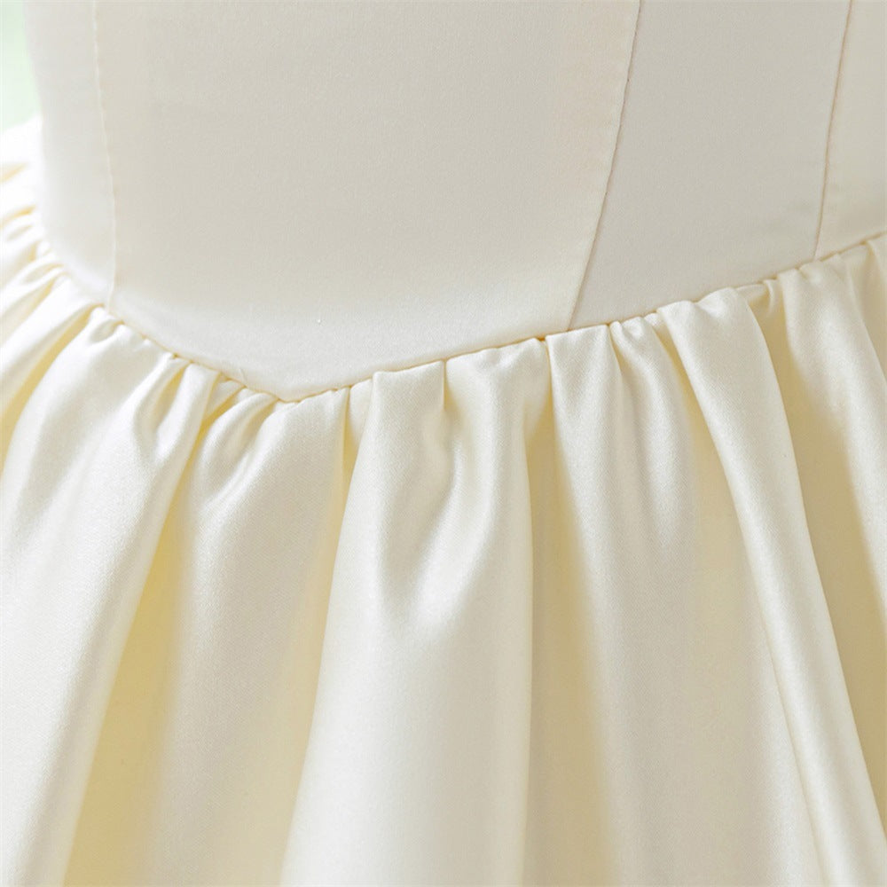 Puffy Bowknot Satin Flower Girl Dress – Princess Ball Gown for Kids
